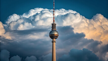 Berlin TV Tower Against Blue Sky – Iconic German Landmark