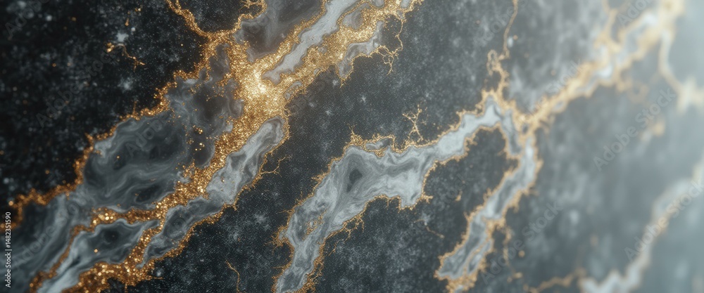 Poster luxury texture of black marble with golden veins and shimmering inclusions for an elegant and sophis