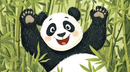 Happy panda in bamboo forest (1)