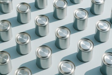 Metallic Canisters Arranged in Uniform Grid, Evoking Concepts of Order, Storage, and Industrial Production