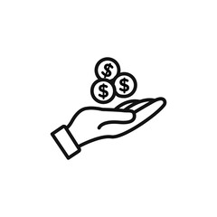 Money in hand icon on white background. Editable stroke.