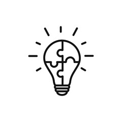 Light bulb puzzle icon on white background. Editable stroke.