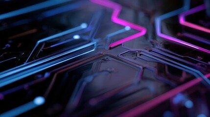 Futuristic circuitry glowing with neon lights, a technological marvel