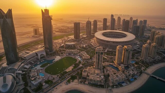 Dohas evolving skyline futuristic architecture meets coastal desert at golden hour