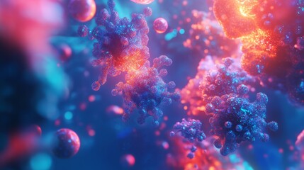 Fototapeta premium Abstract science and technology background in blue featuring futuristic 3d render elements representing medical and healthcare innovation with digital mesh and molecular structures