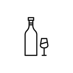 Bottle wine and glass icon on white background. Editable stroke.