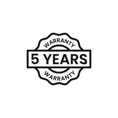 5 year Warranty icon on white background. Editable stroke.