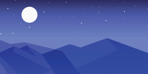 Fototapeta premium Night abstract landscape with mountains and starry sky