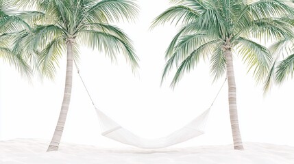 Tropical serenity, a dreamy beach scene with palms and a white hammock