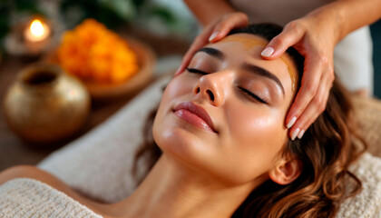 Ayurvedic Shiro Abhyanga therapy with warm oil massage on forehead