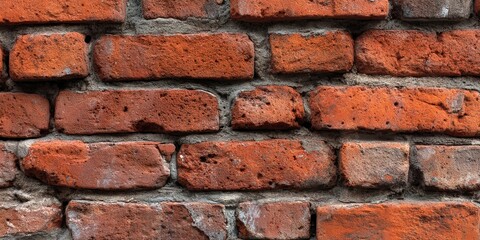 Obraz premium Weathered red brick wall with aged gray mortar 