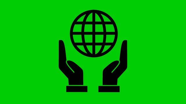 animation of hand holding globe on green screen. concept of caring for the world