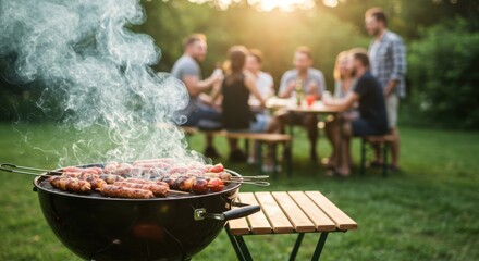 Outdoor barbecue party with friends and family, for food blogging, social media promotions, and event invitations.