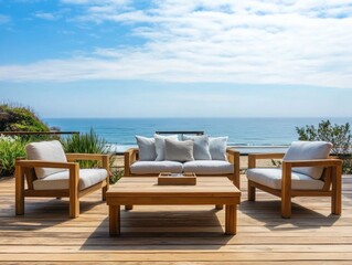 Naklejka premium A bamboo and wood hybrid dining table, blending sustainable materials beautifully