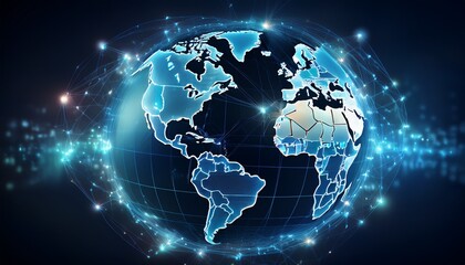 Digitale Weltkarte mit transparentem Globus und Netzwerkverbindungen
