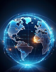 Digitale Weltkarte mit transparentem Globus und Netzwerkverbindungen
