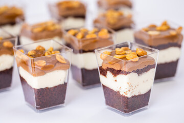 Homemade sweets made from natural and healthy ingredients. Festive background with mini cakes. Delicious cake