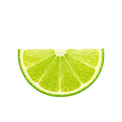 A vibrant green slice of fresh lime fruit, cut in half, presented on isolated background