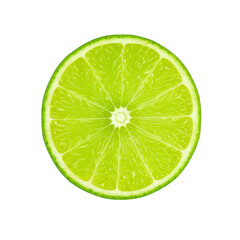 A single vibrant green lime slice, cut in half, centered perfectly on isolated background