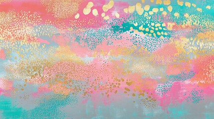 Abstract Background Featuring Turquoise Pink and Gold Watercolor Brushstrokes on a Gray Surface