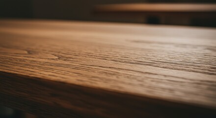 Close-up of a polished wooden table surface showcasing its natural grain and texture