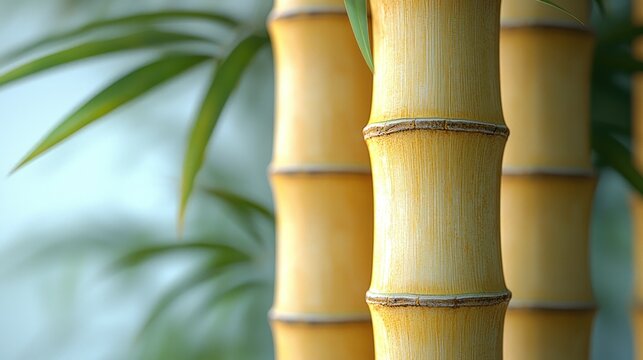 Golden bamboo stalks with soft green foliage backdrop