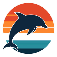 dolphin side view silhouette on retro vintage background vector illustration