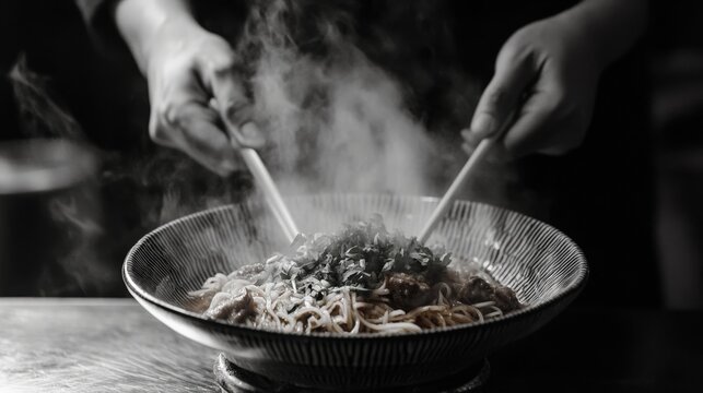 classic Thai street food dish of kuay teow, rice noodles served in a rich broth with your choice of meat, topped with fresh herbs and chili