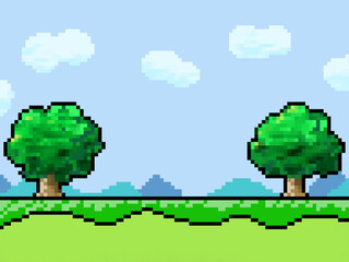 レトロゲーム画面のようなドット絵背景