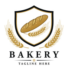 Bakery vector logo, Bread and wheat illustration on shield, Downloadable graphic for bakeries and food businesses