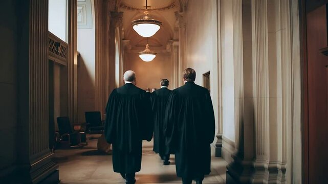 Judges in Black Robes Walking Down a Hallway