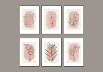 Set of trendy minimalist botanical vector illustration as abstract line art composition