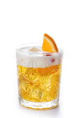 Classic cocktail whiskey sour isolated on white background. Copy space