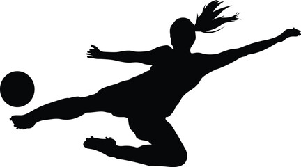 Silhouette Female Footballer kick the ball Long Shot Position