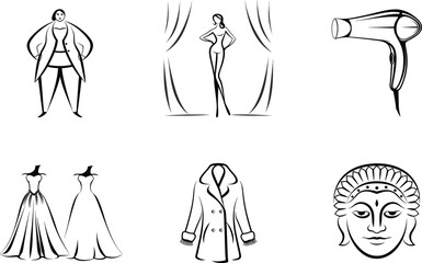 Fashion beauty and culture decorative line art illustrations collection isolated on white