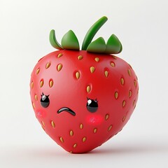 A cute strawberry with crying face on a white background