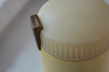 Vintage Soviet electric grinder or kitchen appliance from USSR era. Retro design with plastic...