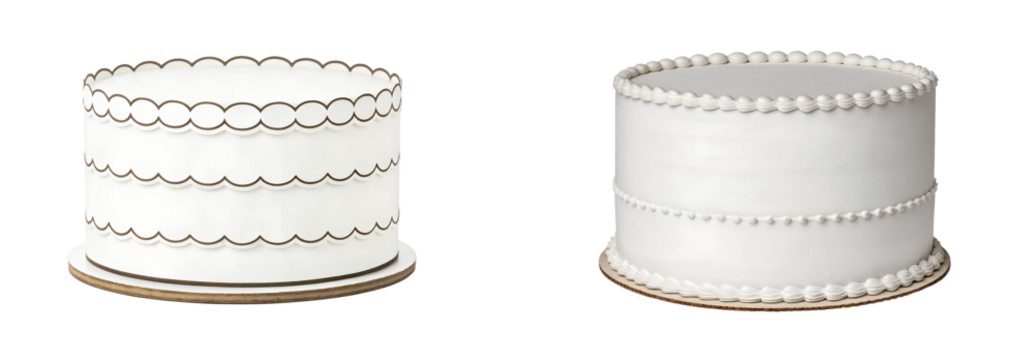 Elegant minimalist white cakes with contrasting decorative borders, perfect desserts transparent background Generative AI