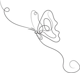 Elegant Single Line Drawing of a Butterfly in Flight Graceful Minimalist Design for Nature Lovers