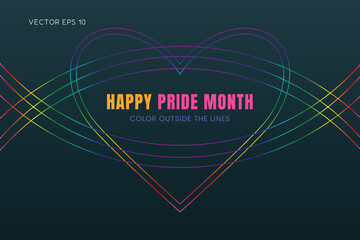 Happy Pride Month Color Outside the Lines Rainbow Heart
