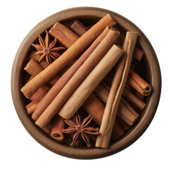 Cinnamon Sticks in Bowl Isolated for Realistic Ingredient Display and Spice Advertisements