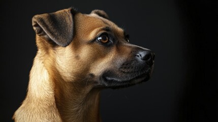 Obraz premium Profile of Brown Dog Posing on Dark Background Looking Alert