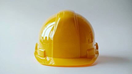 Fototapeta premium Bright yellow hard hat displayed on a neutral background, showcasing construction safety equipment essential for workers