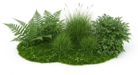 Lush green foliage featuring various plants and grasses in a natural setting