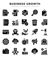 Vector icons set of Business Growth. Glyph style Icons.