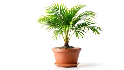 Fototapeta premium Isolated small palm tree in a flowerpot isolated on white background