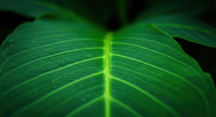 Close-up of a vibrant green leaf showcasing intricate vein patterns in nature (1)
