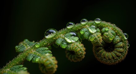 Close-up of a fern leaf with water droplets highlighting its intricate texture