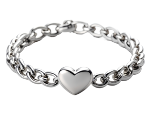 Delicate Silver Chain Bracelet with Heart Charm Transparent background PNG