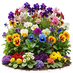 Obraz premium Long and colorful flowerbed with blooming violets and other plants and flowers